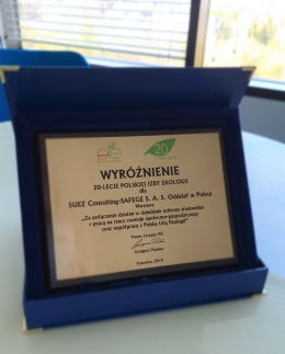 SAFEGE ponownie wyróżniona - wyrónienie podczas gali Ekolaury Polskiej Izby Ekologii